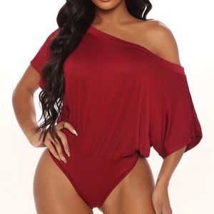 Fashion Nova - All Occasions Off Shoulder Bodysuit - Burgundy - XL